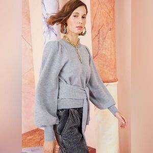 Ulla Johnson Grey Puff-Sleeve 100% Merino Wool Sweater – Size Small (Fits XS/S)